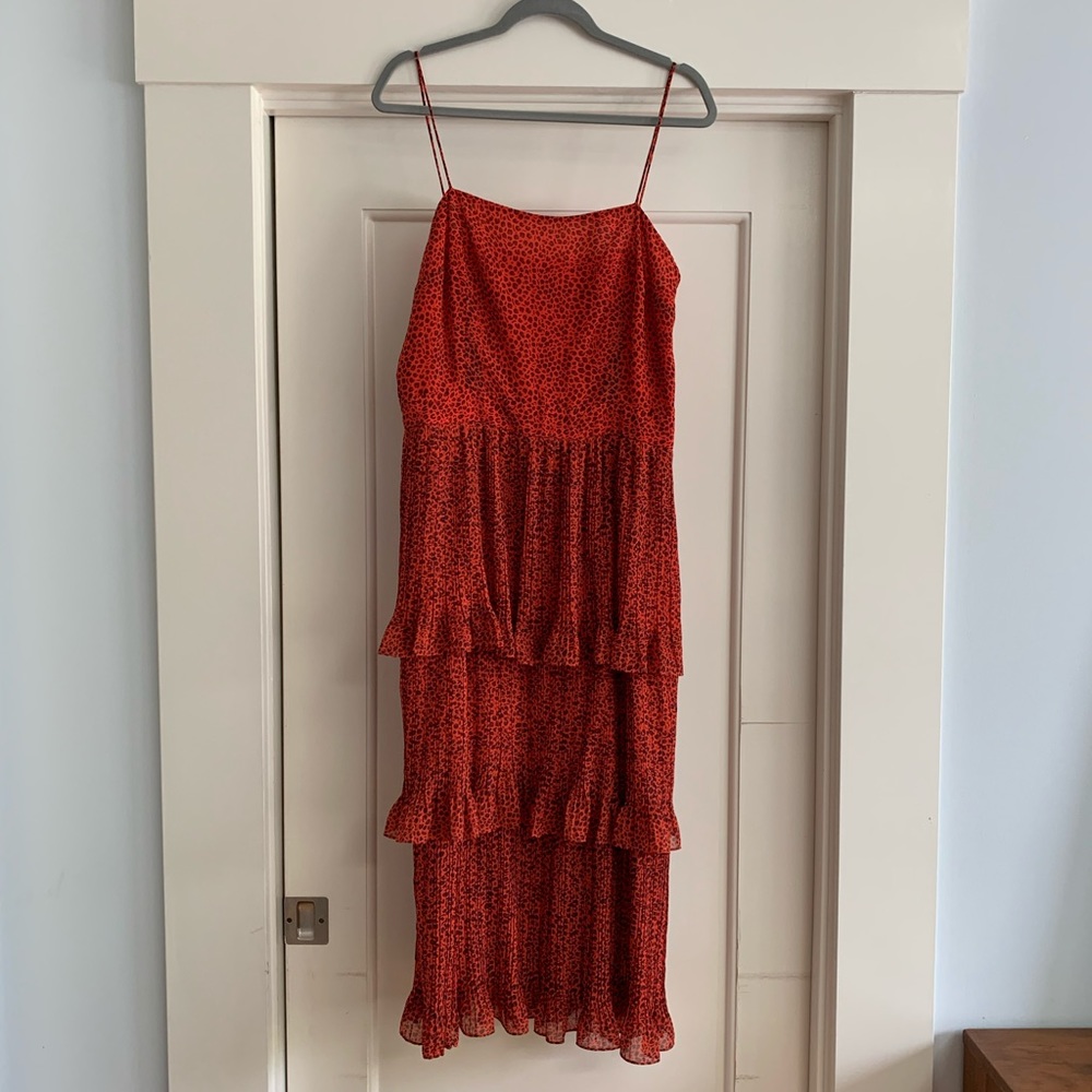 Whistles size 10 tiered red animal print dress